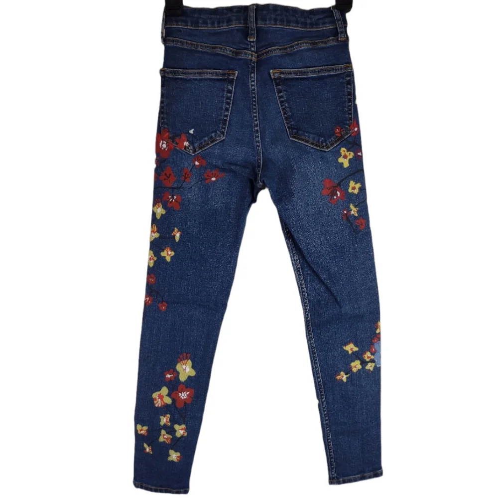 Topshop MOTO Floral Jamie Jeans Size W 25 L 25 Skinny Hand Painted - Picture 5 of 15
